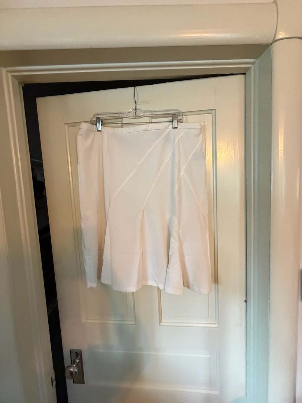 Worthington Works Stretch Separates White Asymmetric Panel Midi Skirt Size 18